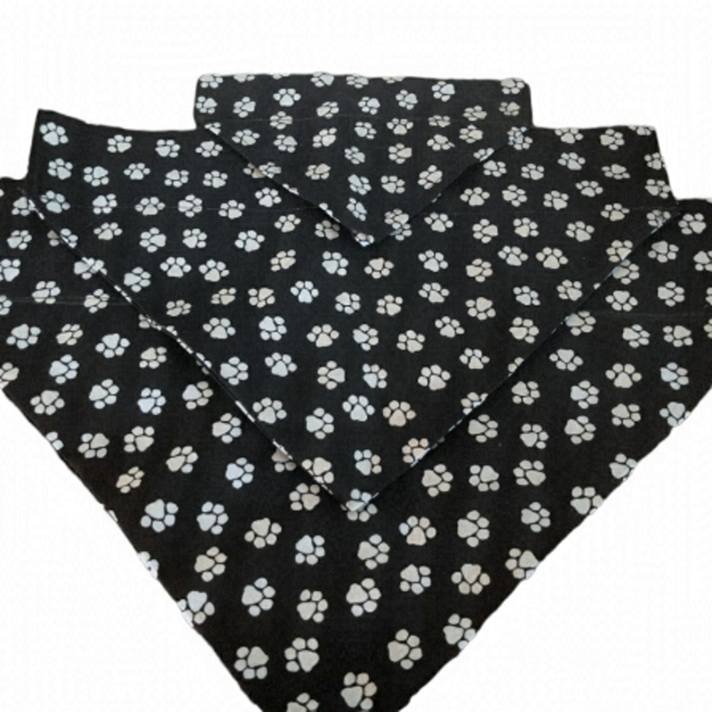 2/$15 NEW Black And White Paw Print Dog Over The Collar Bandana Handmade Large